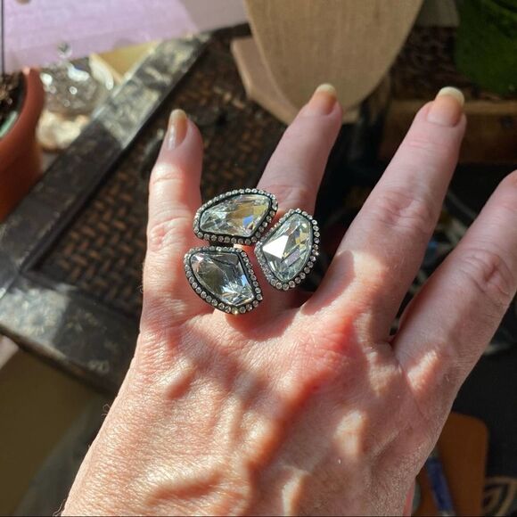 IP Black Stainless Steel Crystal Statement Ring 8 - Picture 3 of 11